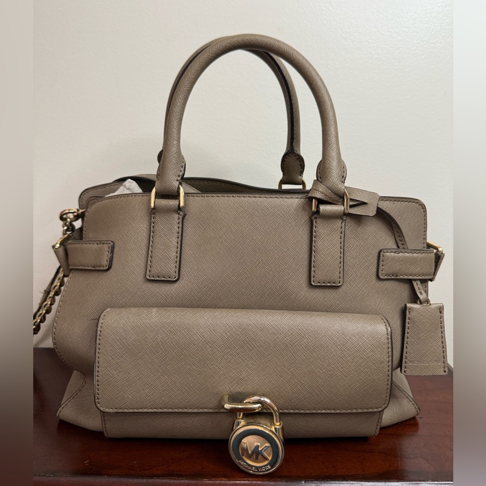 Michael Kors “Emma” Tan Beige Saffiano Leather Satchel two way bag